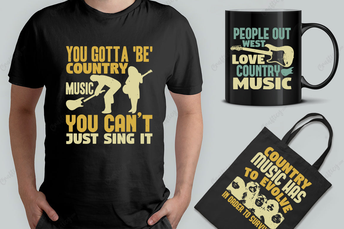 25 Editable Country Music T-Shirt Designs Bundle -Vol:2