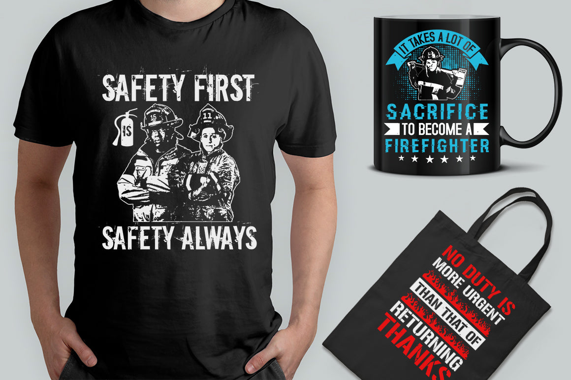 15 Editable Firefighter T-Shirt Designs Bundle