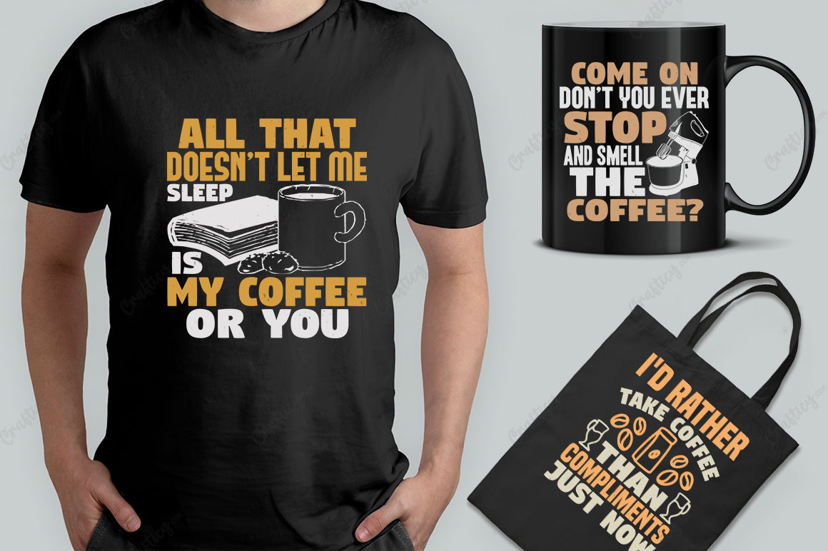 25 Editable Coffee T-Shirt Designs Bundle