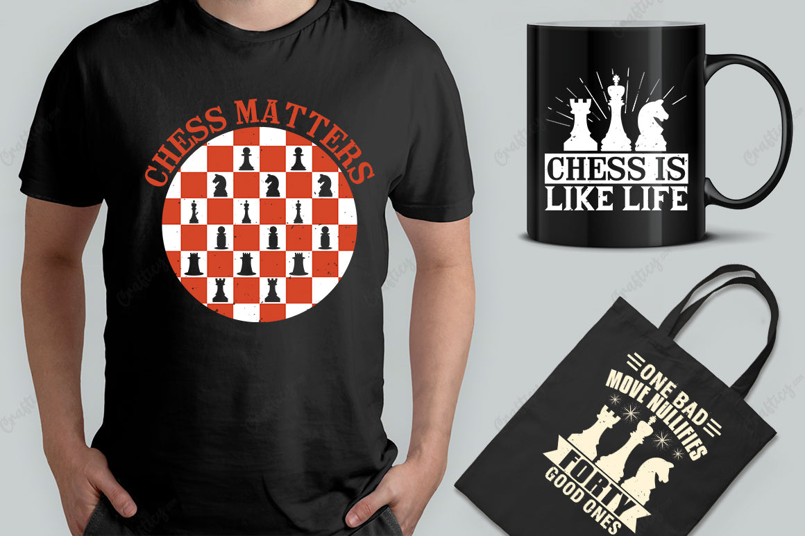 25 Editable Chess T-Shirt Designs Bundle