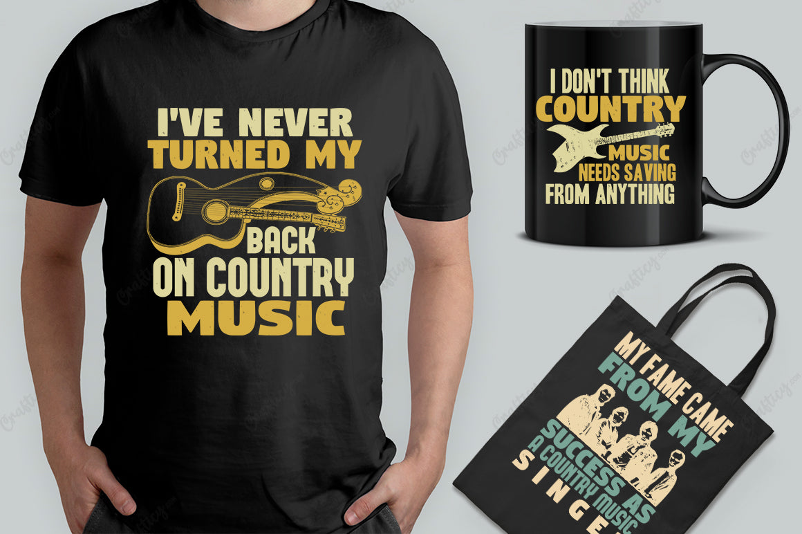 25 Editable Country Music T-Shirt Designs Bundle -Vol:2