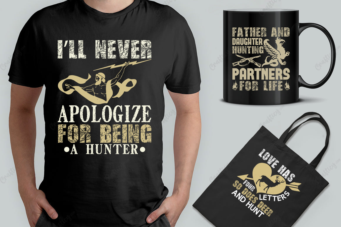 20 Editable Hunting T-Shirt Designs Bundle