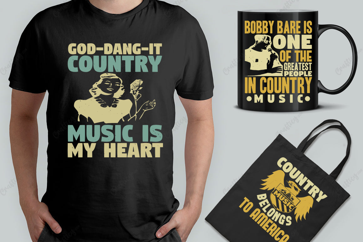 25 Editable Country Music T-Shirt Designs Bundle