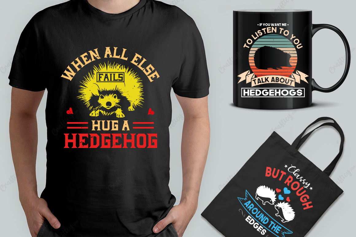 20 Editable Hedgehog T-Shirt Designs Bundle