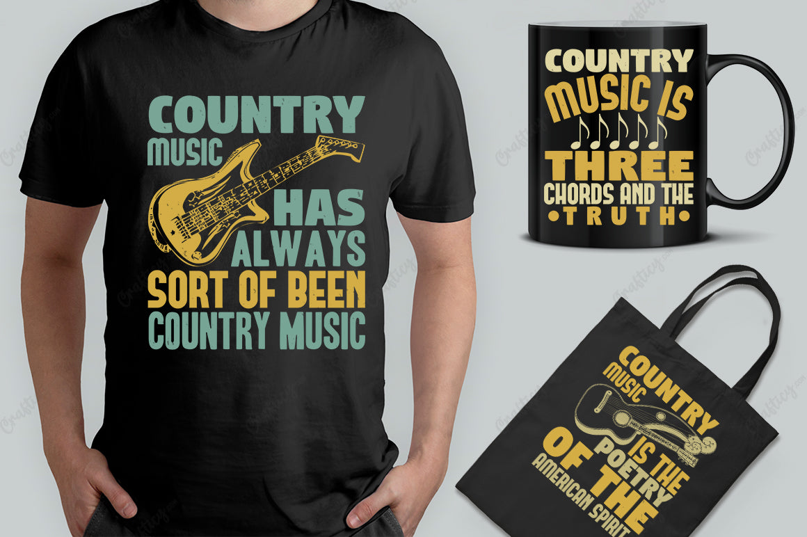 25 Editable Country Music T-Shirt Designs Bundle