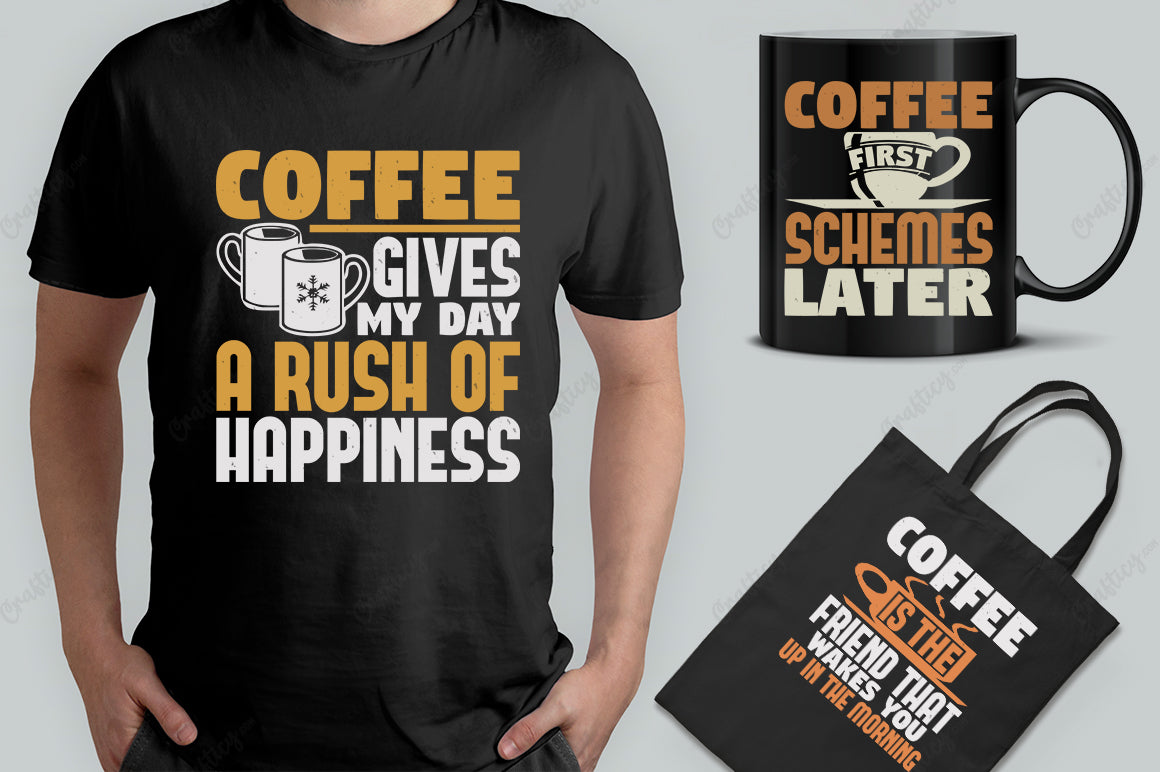 25 Editable Coffee T-Shirt Designs Bundle