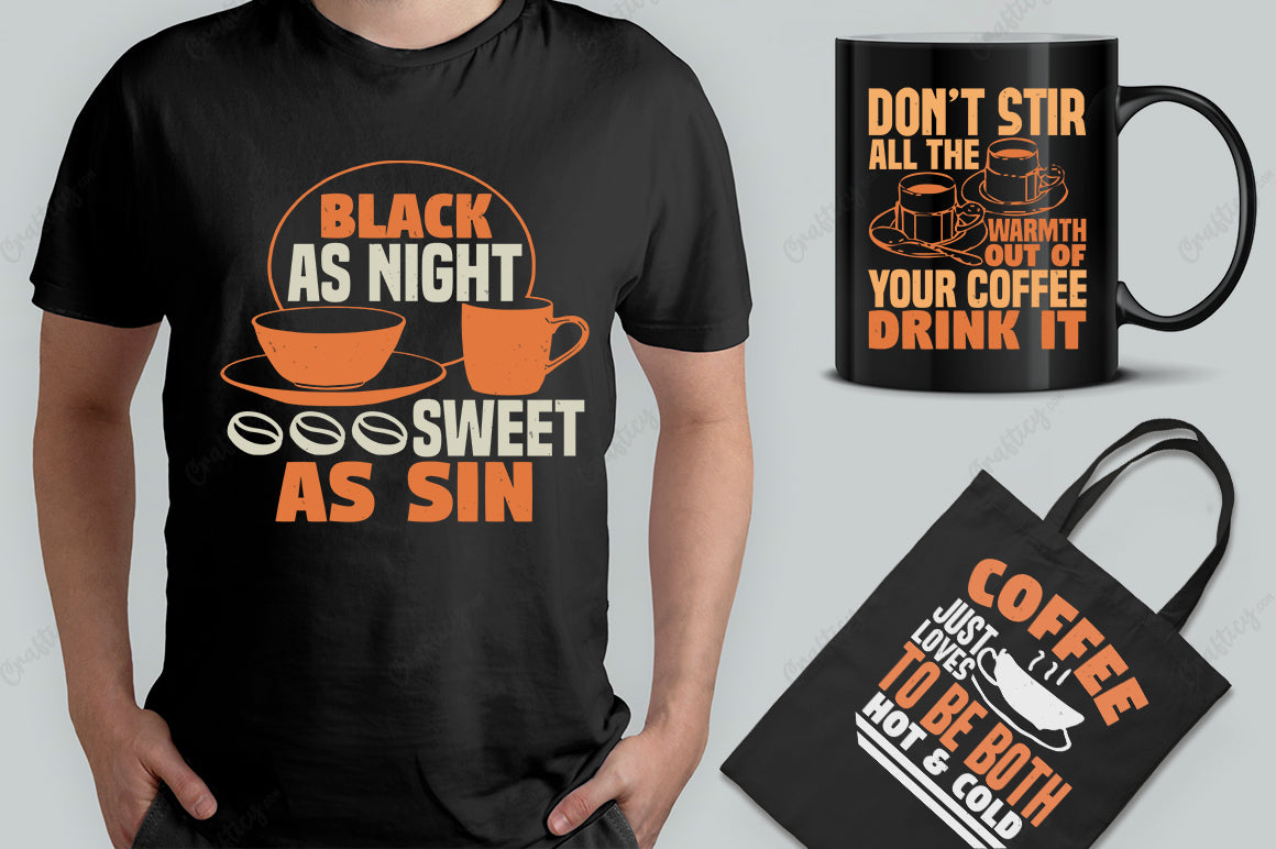 25 Editable Coffee T-Shirt Designs Bundle