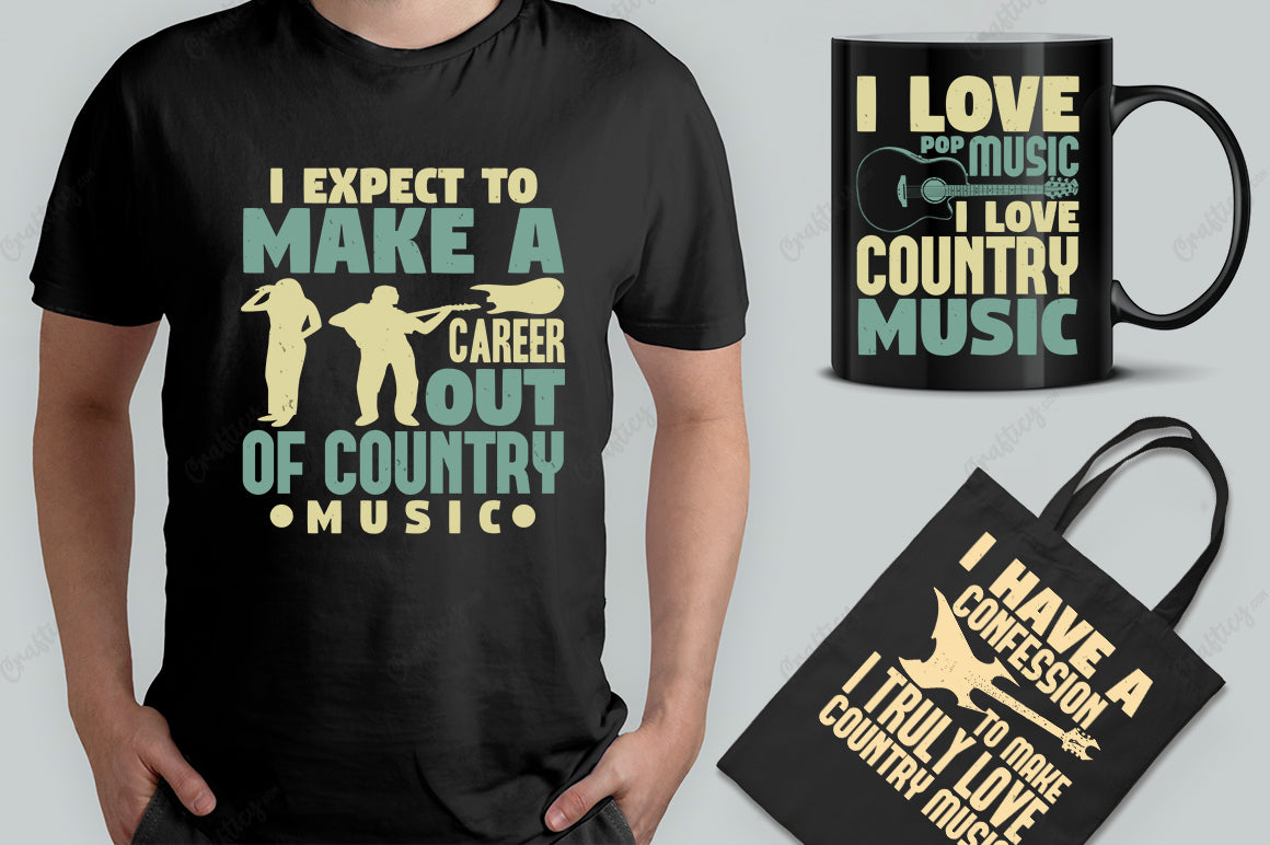 25 Editable Country Music T-Shirt Designs Bundle -Vol:2