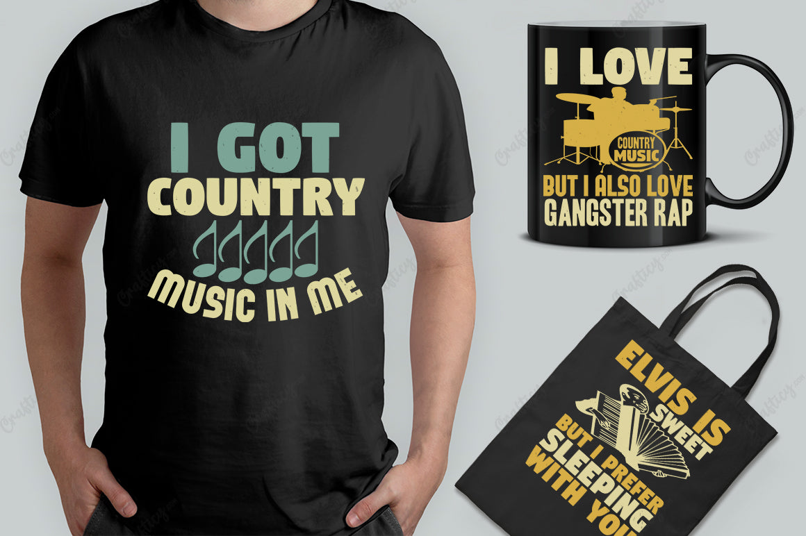 25 Editable Country Music T-Shirt Designs Bundle