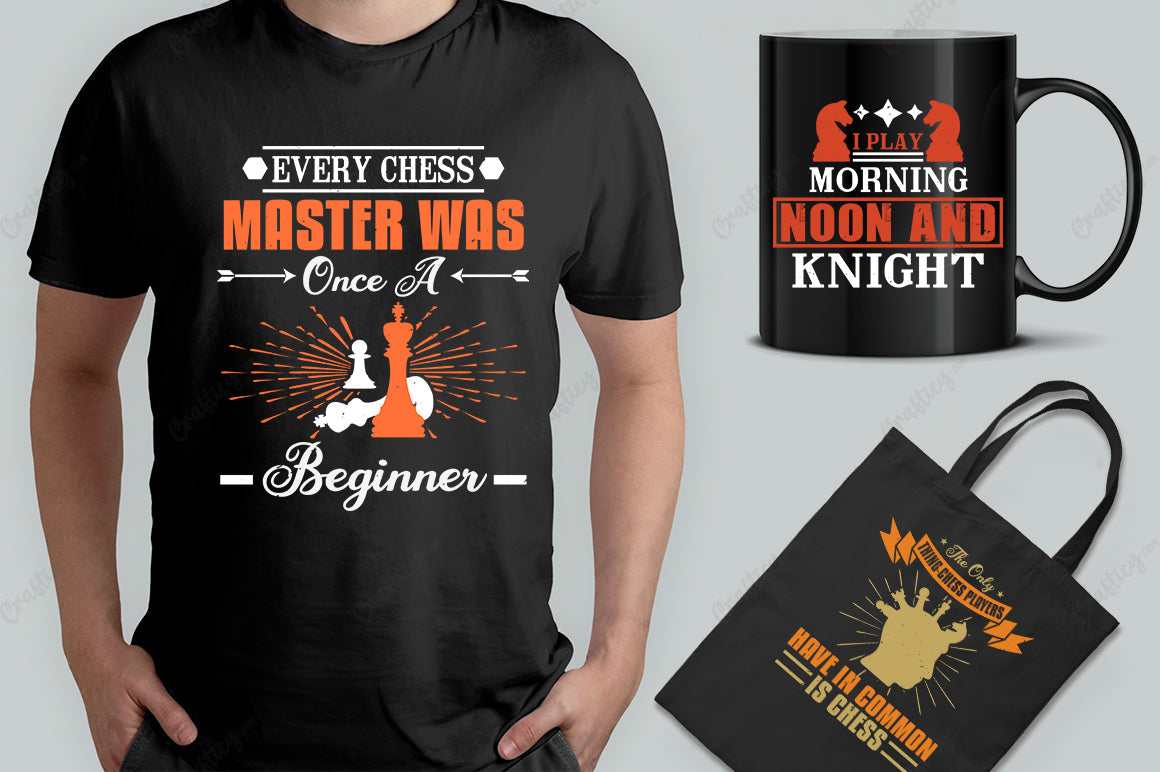 25 Editable Chess T-Shirt Designs Bundle