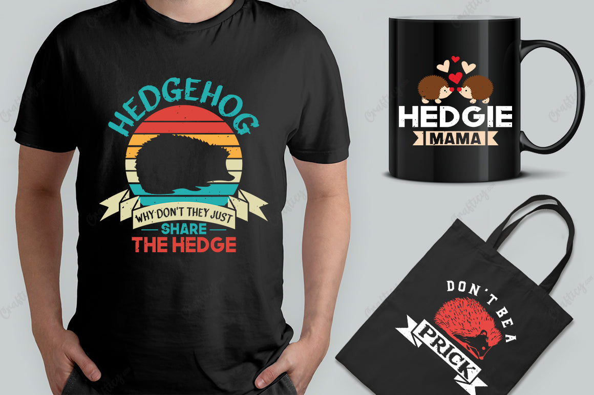 20 Editable Hedgehog T-Shirt Designs Bundle