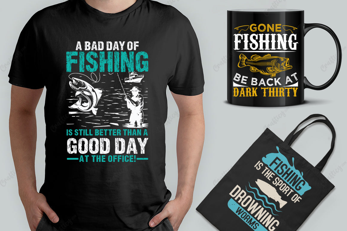 15 Editable Fishing T-Shirt Designs Bundle