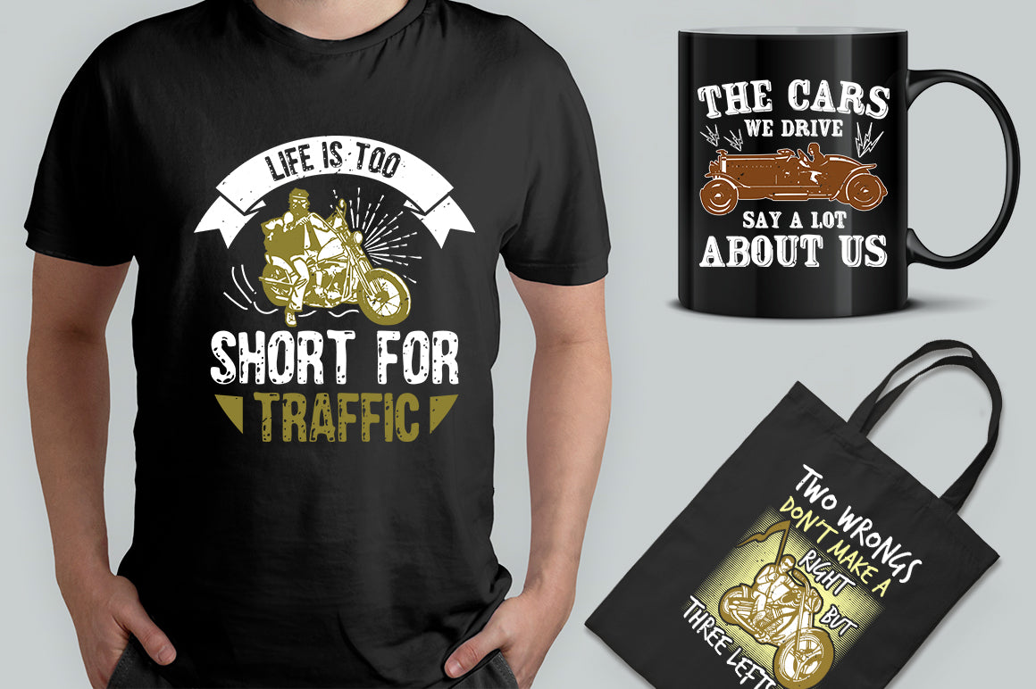 15 Editable Vehicle T-Shirt Designs Bundle