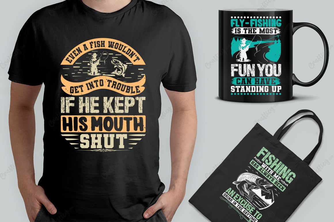 15 Editable Fishing T-Shirt Designs Bundle