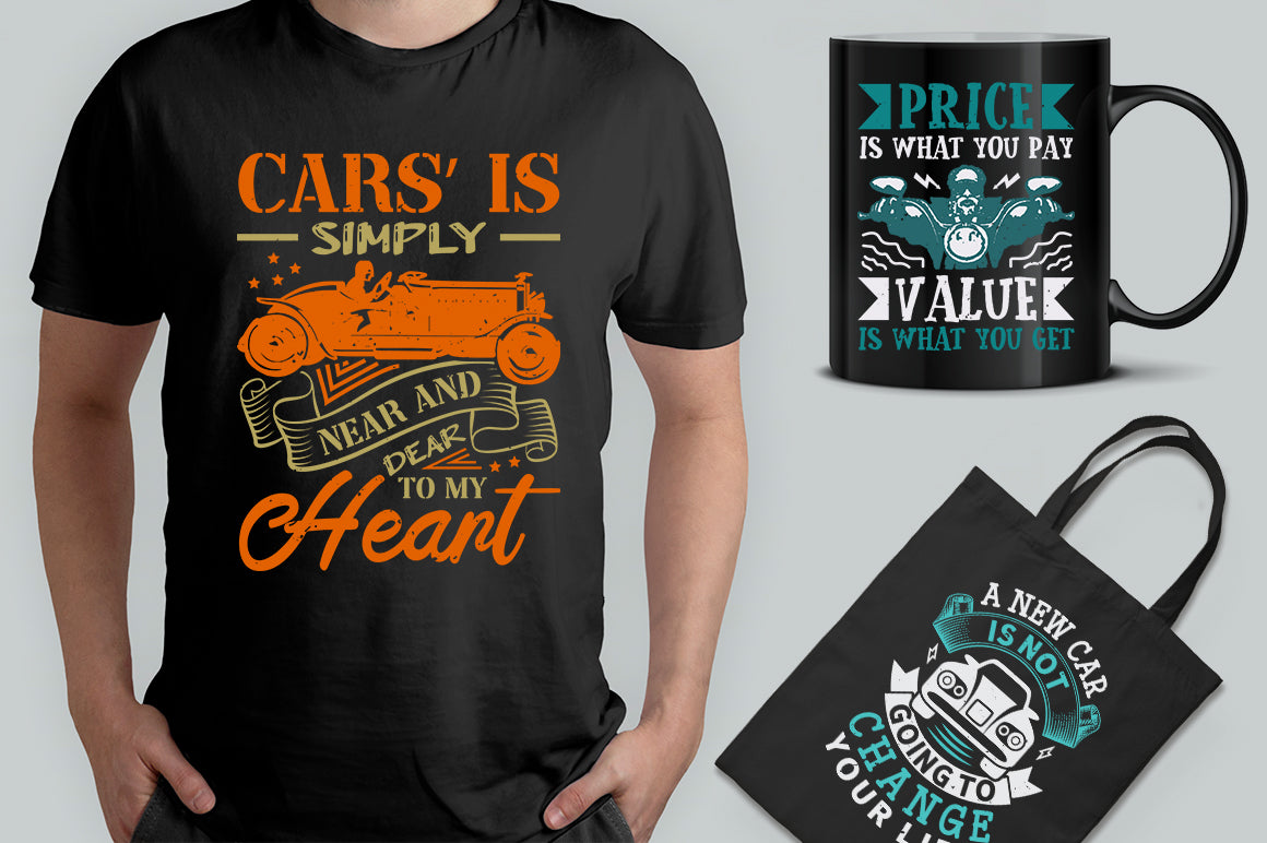 15 Editable Vehicle T-Shirt Designs Bundle