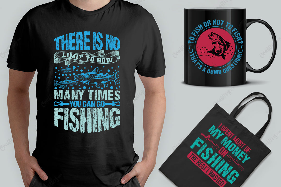 15 Editable Fishing T-Shirt Designs Bundle