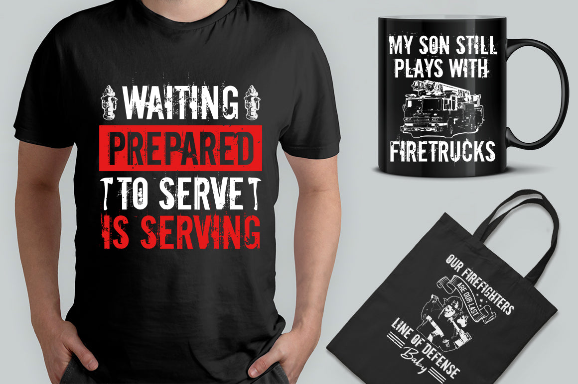 15 Editable Firefighter T-Shirt Design Bundle