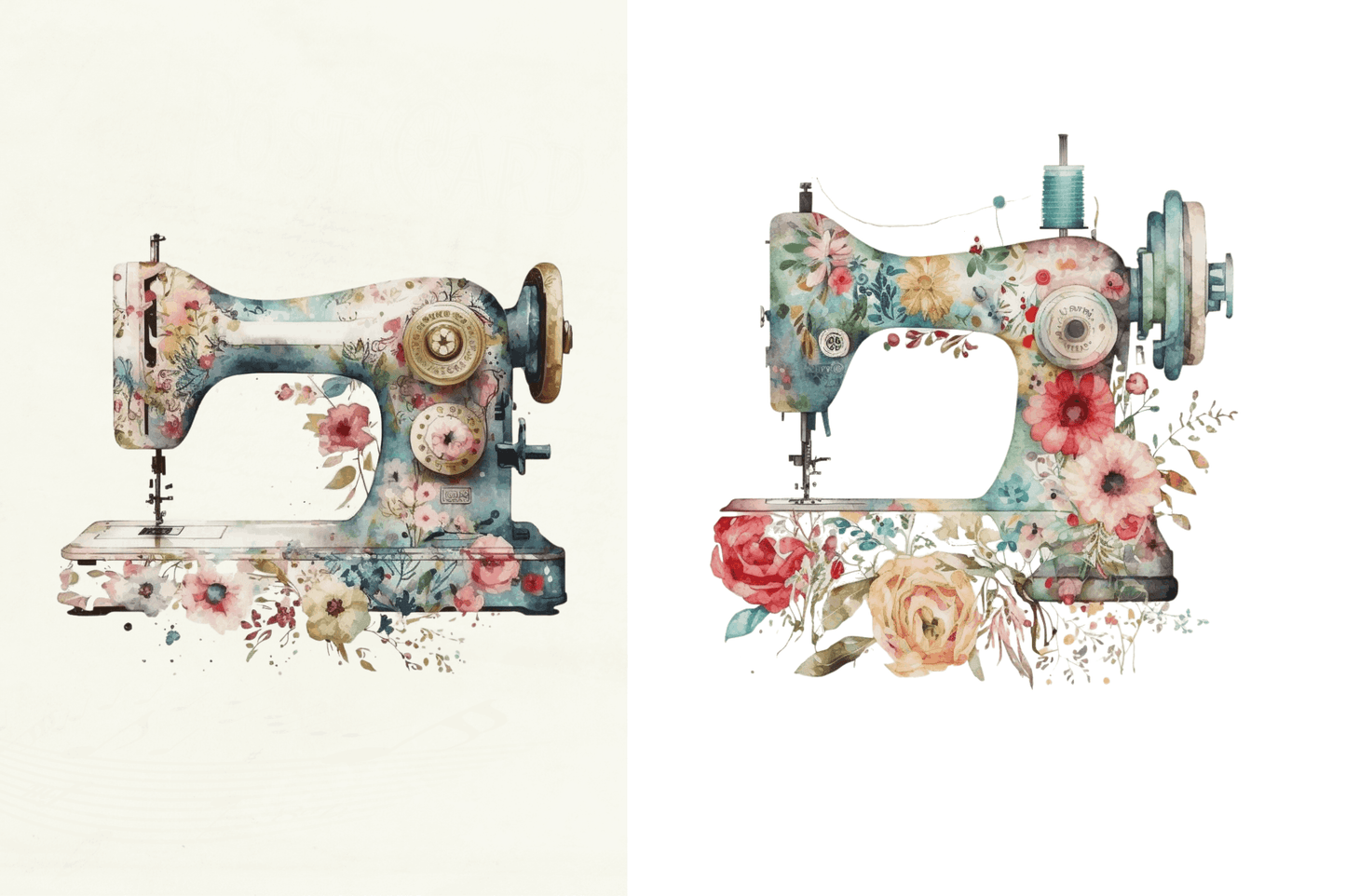 Watercolor Floral Sewing Machines Clipart Bundle