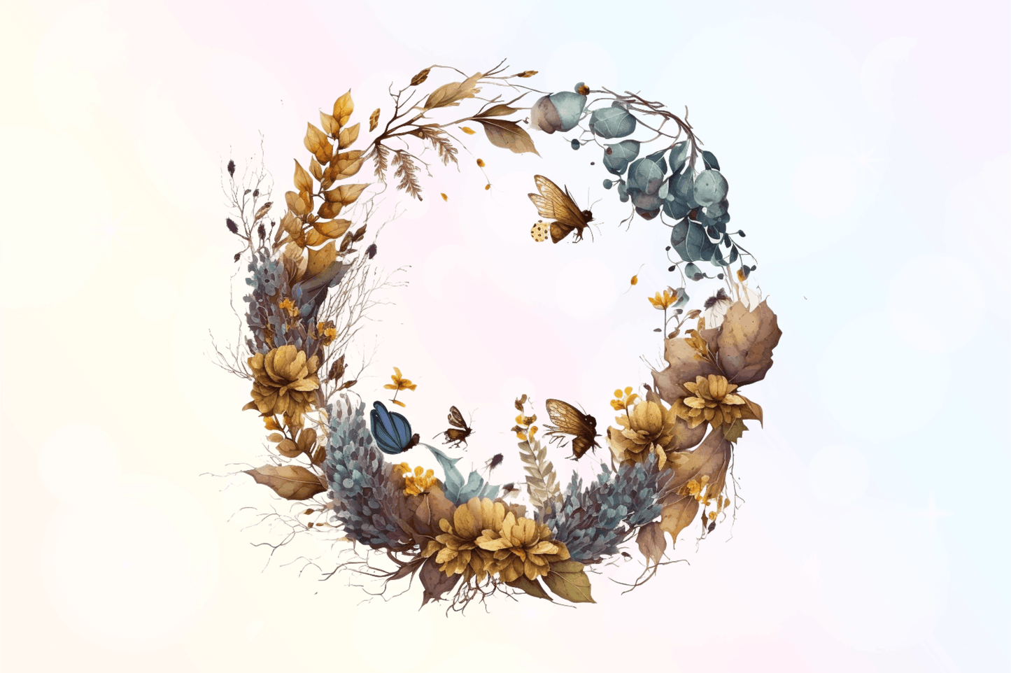 Watercolor Floral Wreath Autumn Clipart Bundle