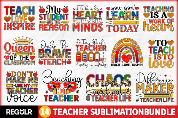 Teacher Sublimation PNG Design Bundle