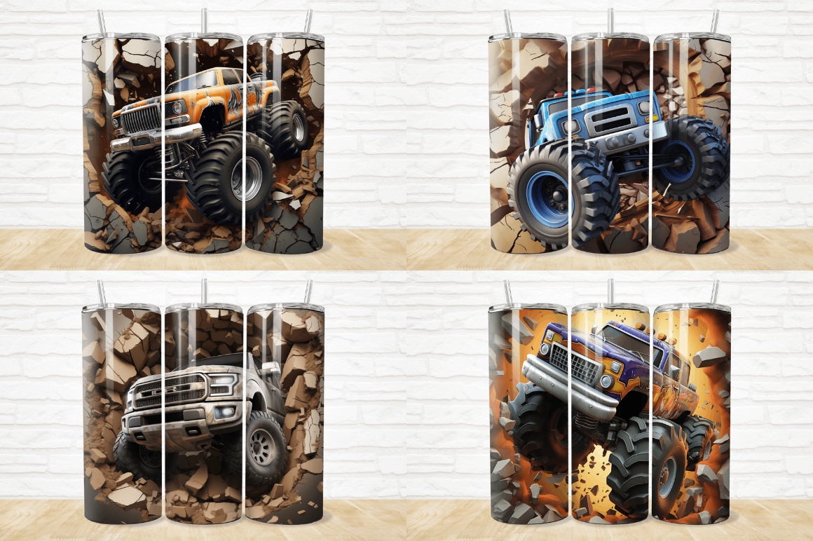 3D Monster Truck Cracked Hole Tumbler Bundle