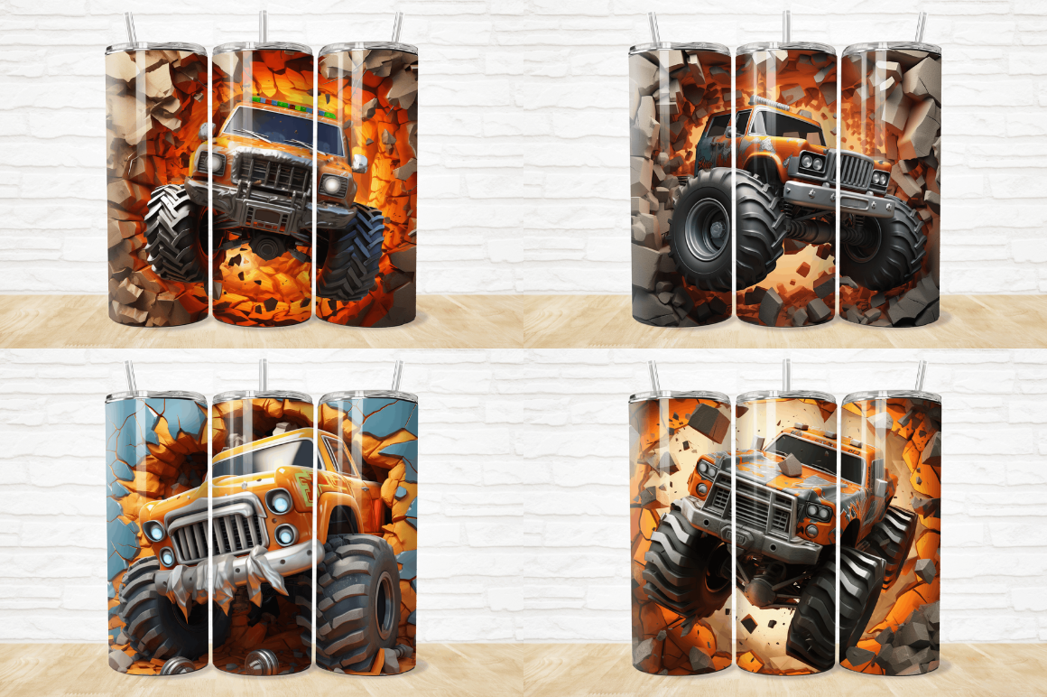 3D Monster Truck Cracked Hole Tumbler Bundle