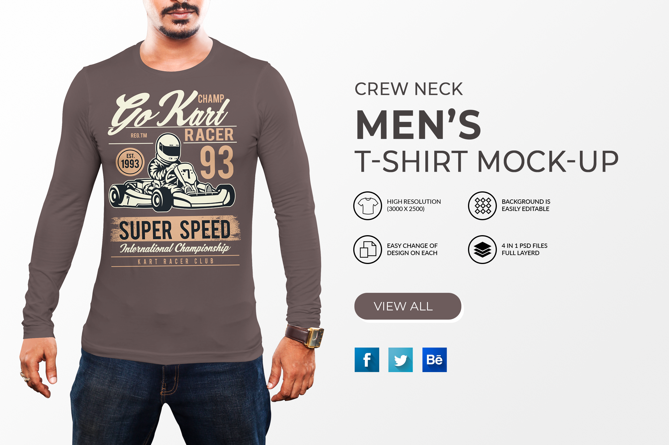 4 Editable Men's Long Sleeve Crew Neck T-Shirt Mockup Bundle