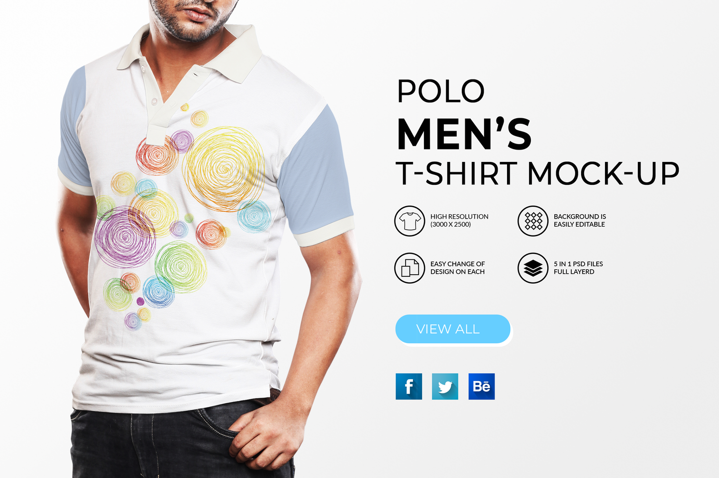 5 Editable Polo Mean's T-Shirt Mockup Bundle