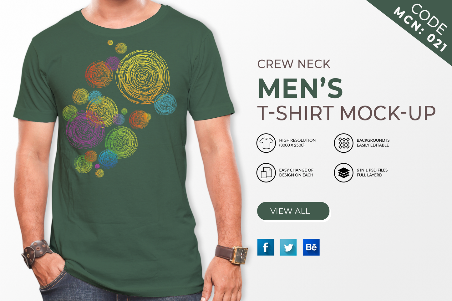 6 Editable  Crew Neck Men's T-Shirt Mock-Ups PSD Bundle