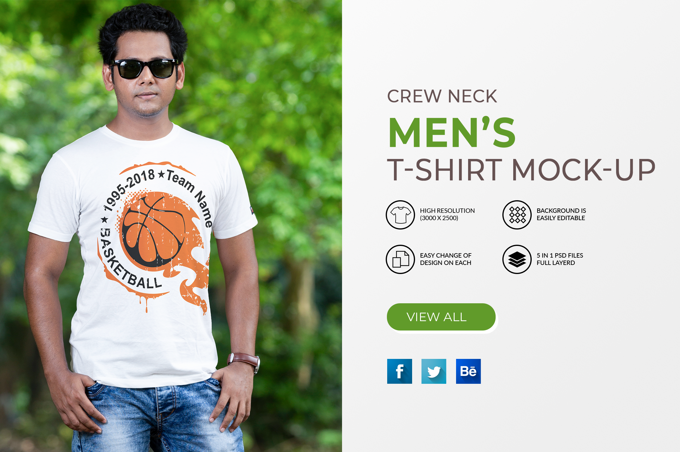 05 Editable Men’s Crew Neck T-Shirt Mock-Ups Bundle