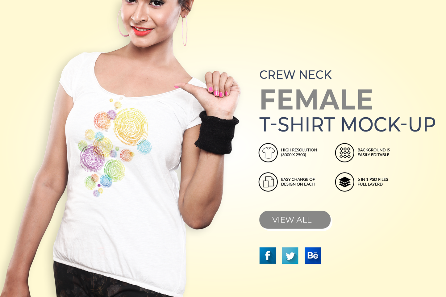 6 Editable Crew Neck Female T-Shirt Mockup Bundle