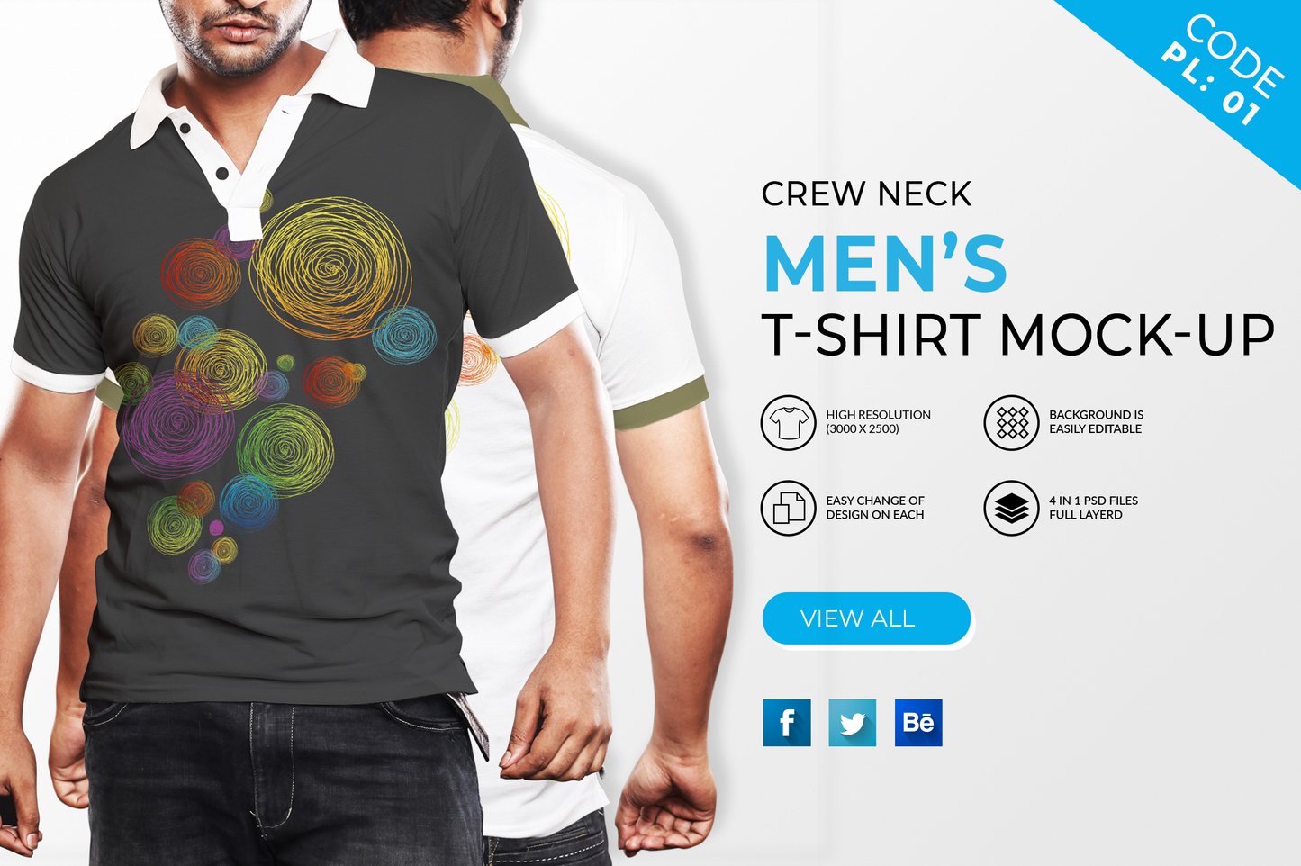 4 Editable Crew Neck Men's T-Shirt Mock-Ups Bundle