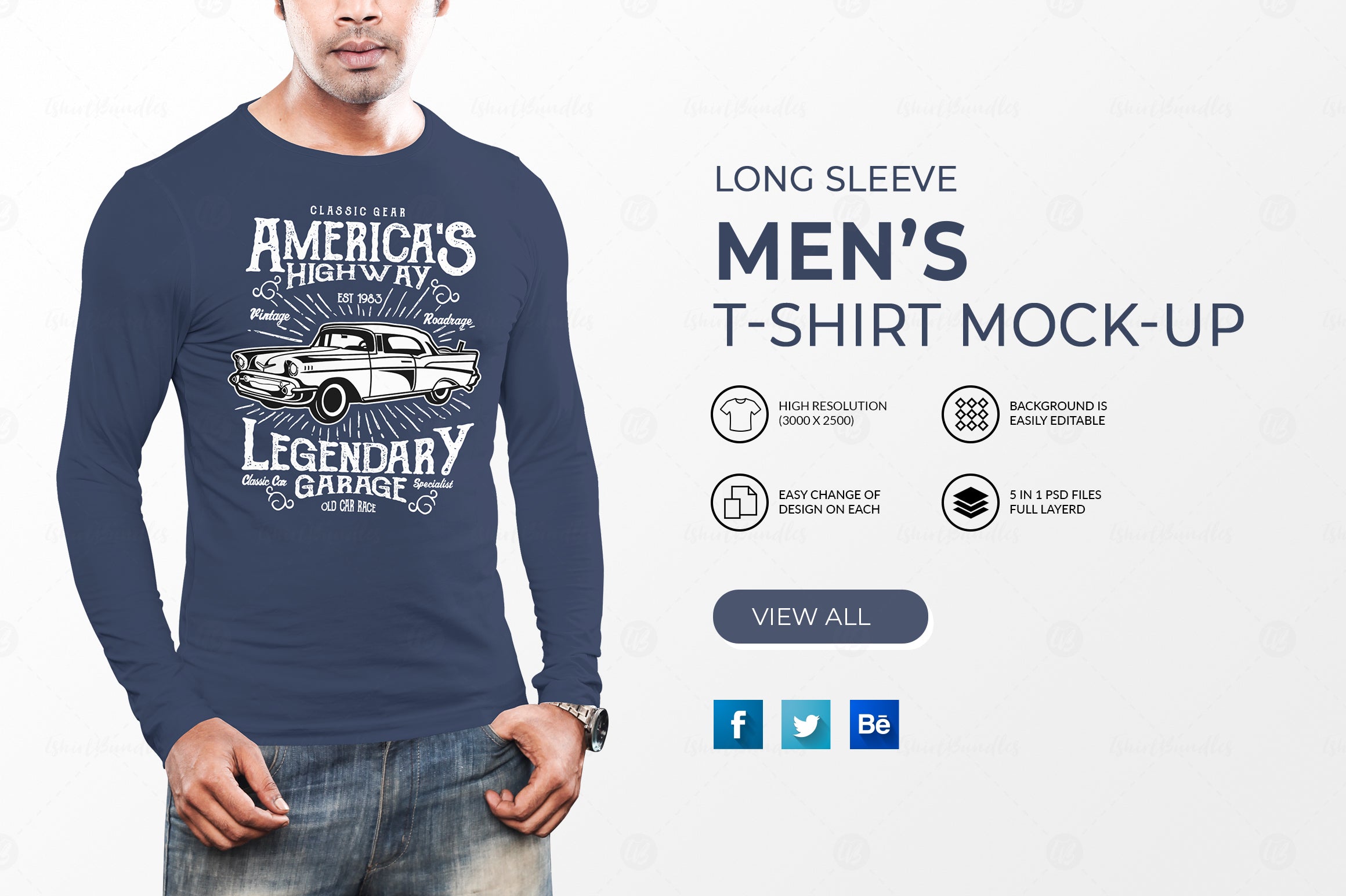 5 Editable Men's Long Sleeve T-Shirt Mockup Bundle