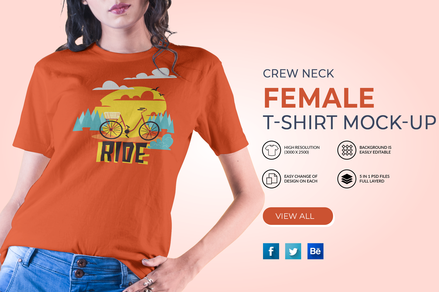 5 Editable Female T-Shirt Mockup Bundle