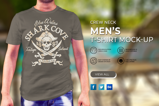 5 Editable Men's Crew Neck T-Shirt Mockup Bundle – Realistic & Stylish Mock-Up Pack