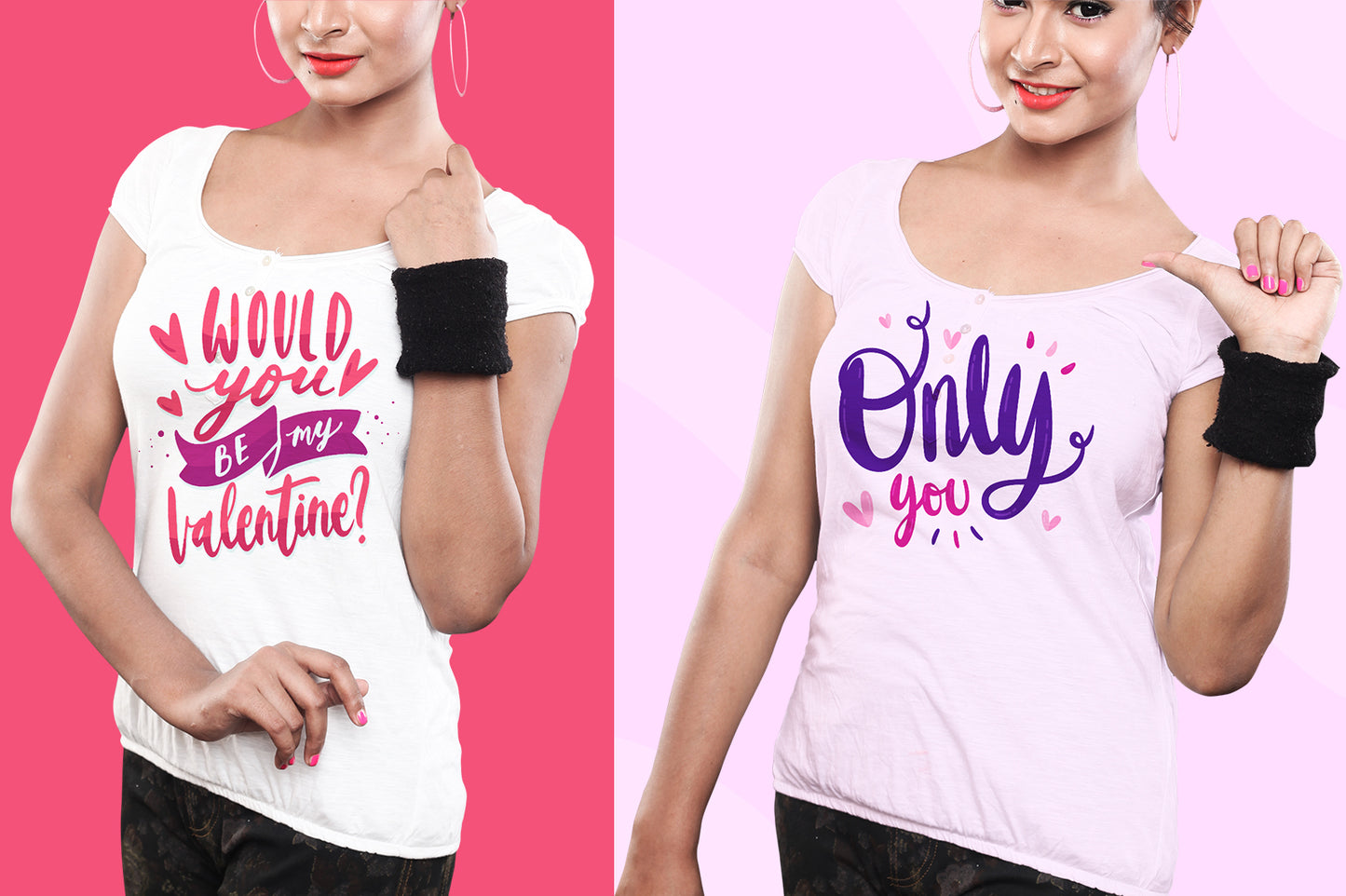 6 Editable Crew Neck Female T-Shirt Mockup Bundle