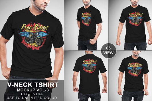 5 Editable V-Neck T-Shirt Mockup Bundle - Vol-3