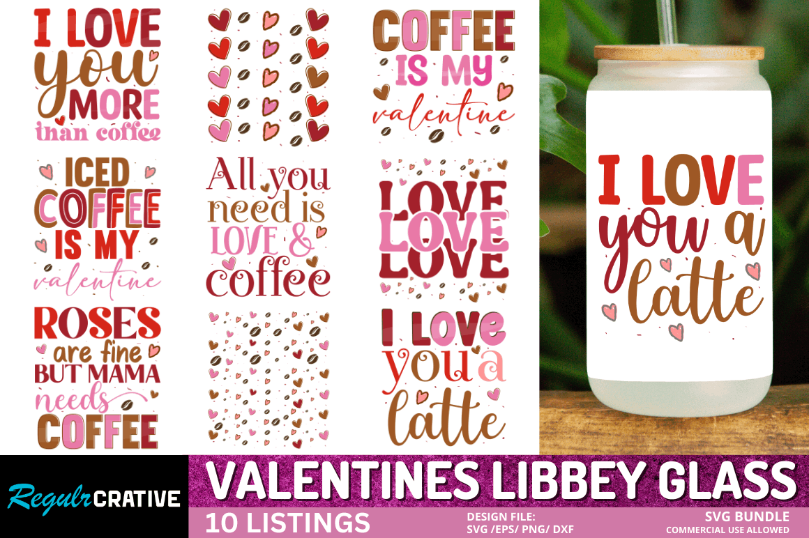 Valentine's Day Libbey Glass SVG Bundle