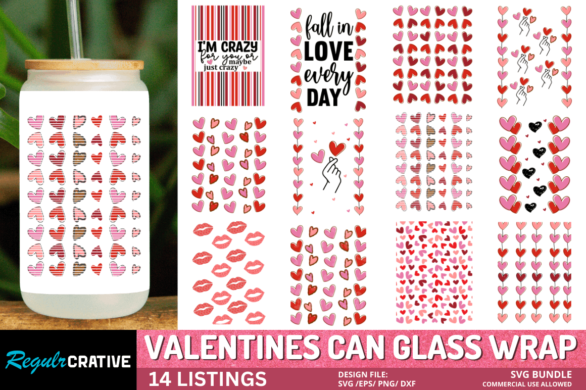 Valentines Can Glass Wrap SVG BUNDLE