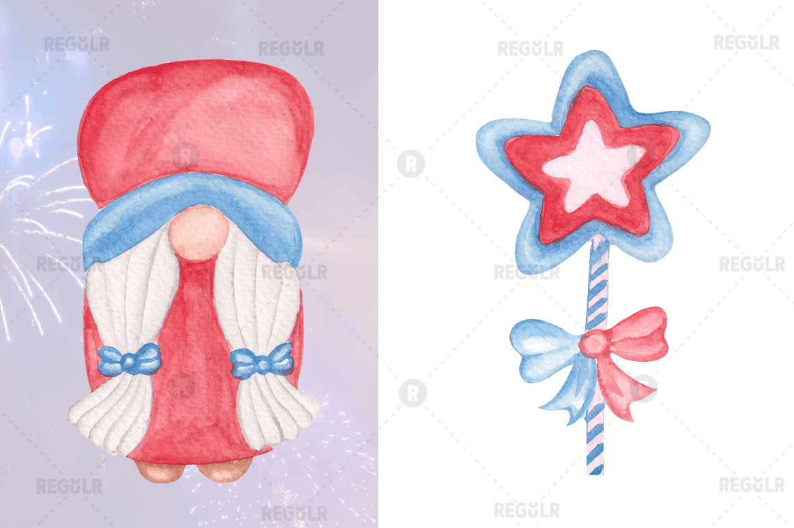 Watercolor  4th Of July Gnome Clipart Bundle