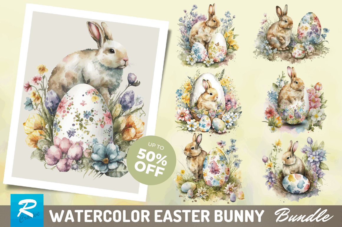 Watercolor Easter Bunny Sublimation Bundle