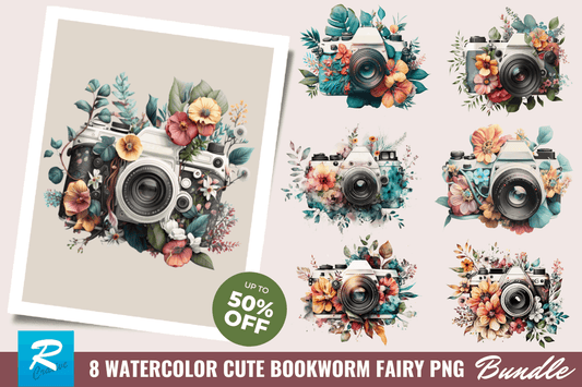 Watercolor Floral Camera Clipart Bundle