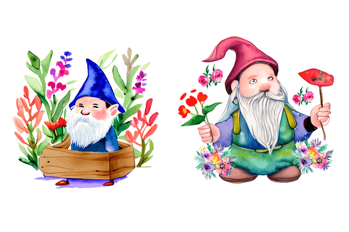 Watercolor  Garden Gnome Clipart Bundle