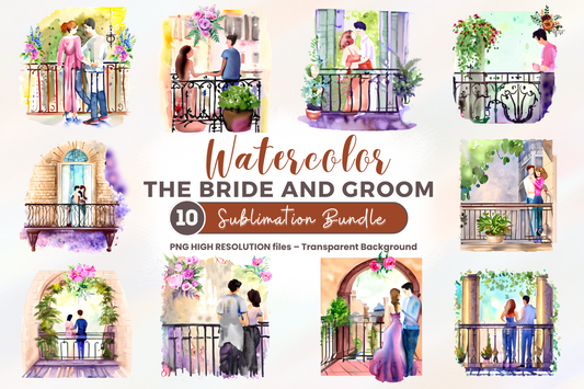 Watercolor The Bride and Groom  Sublimation Bundle