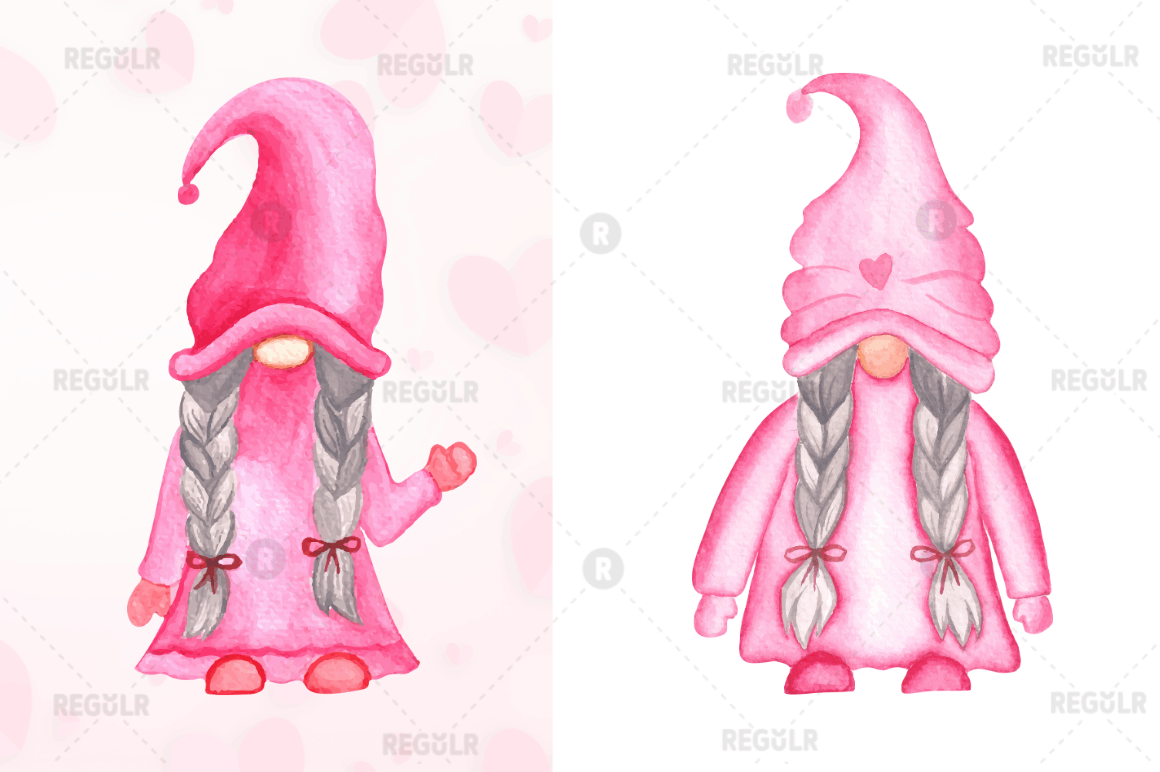 Watercolor Valentine Gnome Clipart Bundle