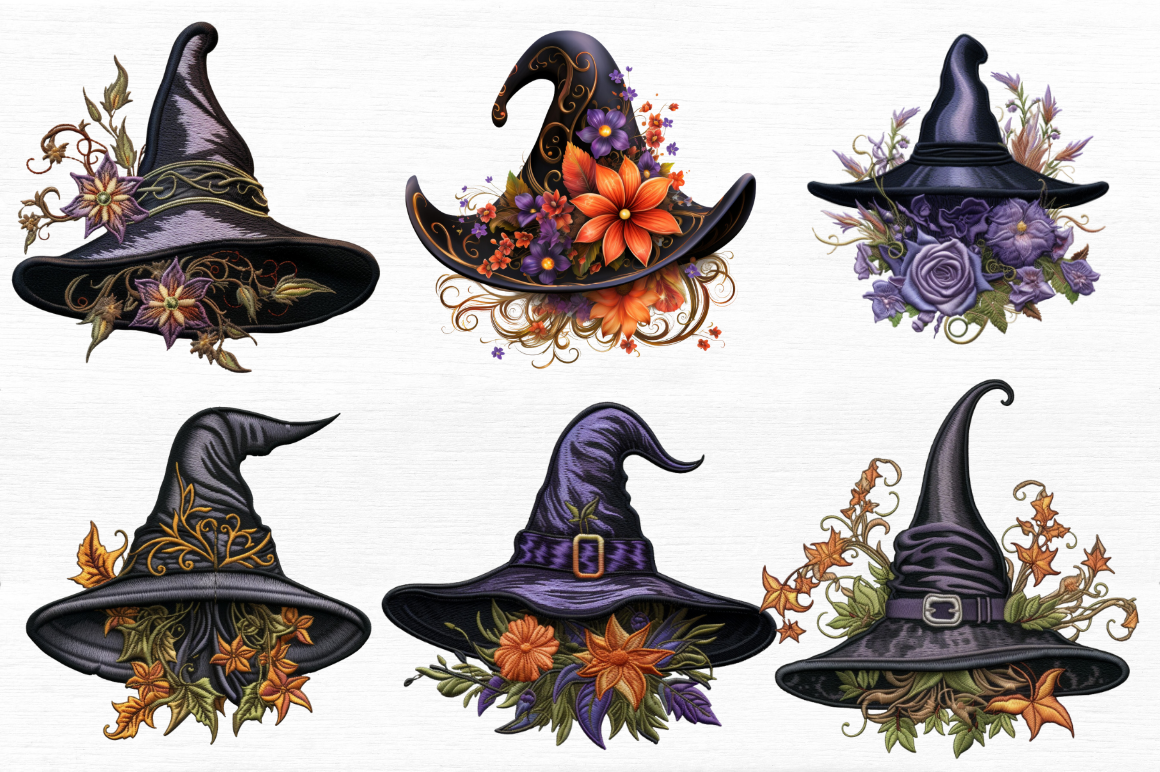 Embroidery Witch Hat Clipart Bundle