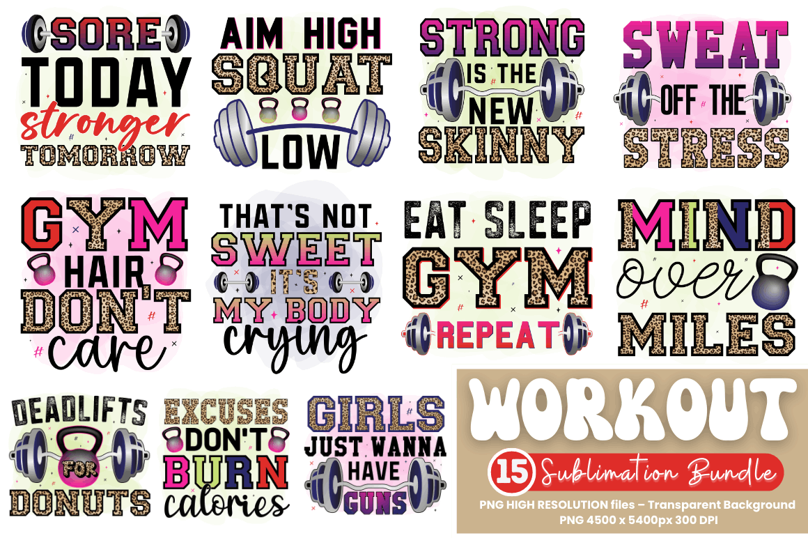 Workout Sayings Quotes Sublimation Bundle