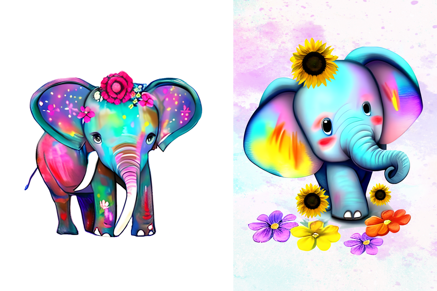 Flower Baby Elephant Sublimation Clipart