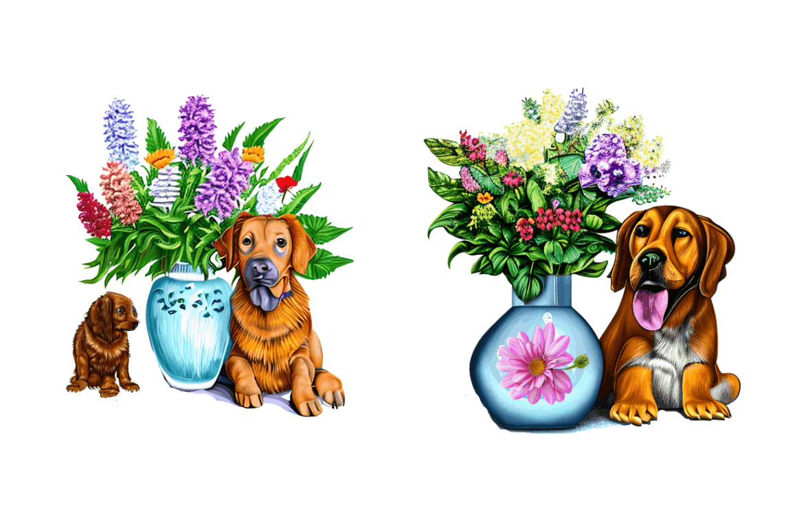 Watercolor Dog Floral Clipart Bundle