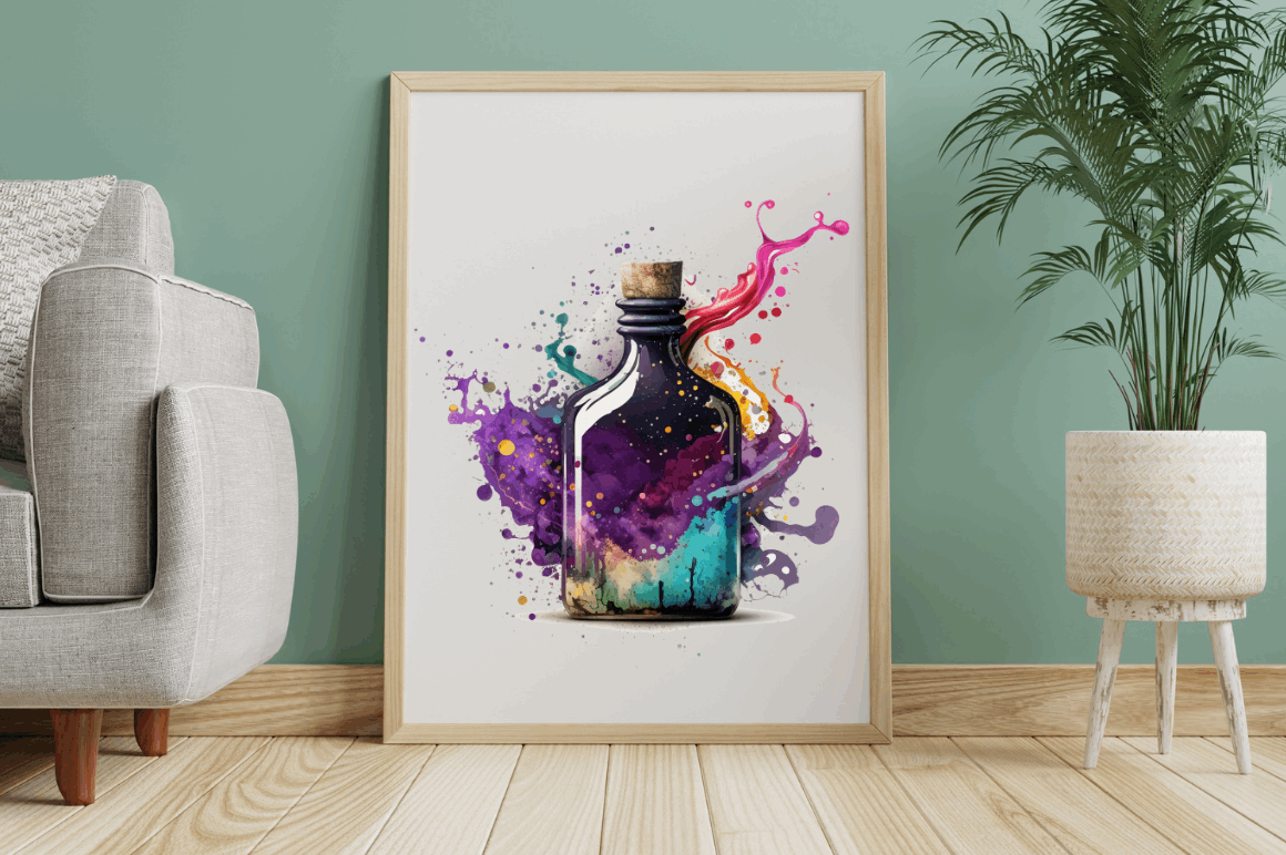 Watercolor Bottles with Magic Potions Clipart Bundle